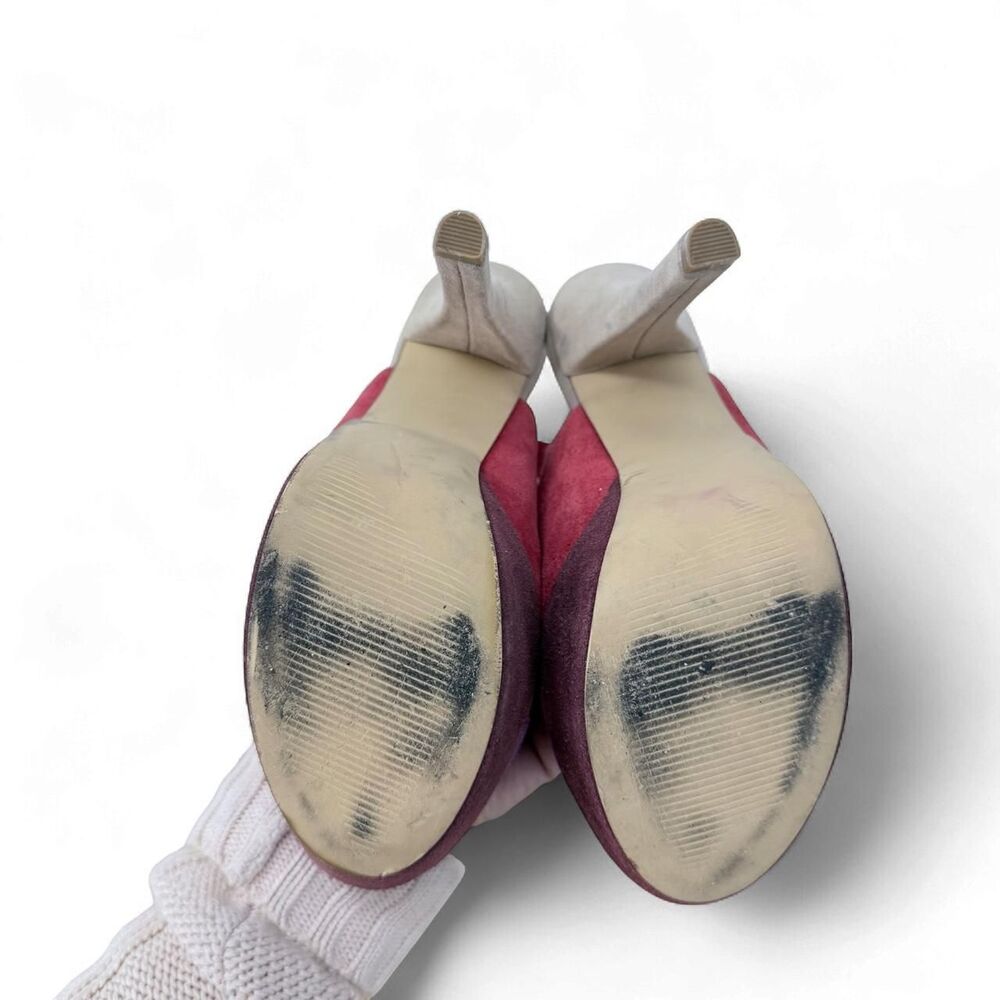Colorblock Suede Platform Pumps Purple Pink Slingback Ankle Strap Stiletto Heels - Picture 5 of 7